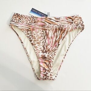 NWT High Rise Isabella Rose Miami Bikini Bottoms Brown and Pink Leopard Print LG